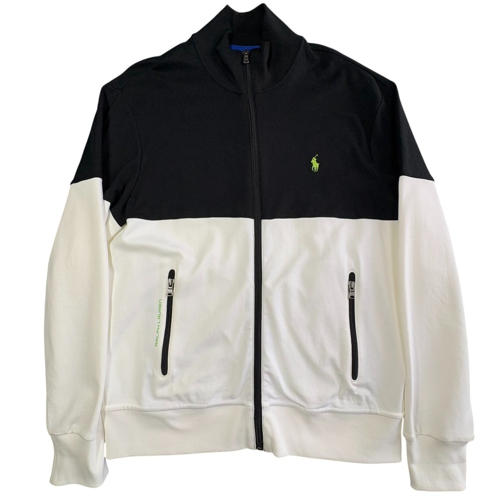 Polo Ralph Lauren Performance Track Jacket Mens M Black White Neon Pony Full Zip